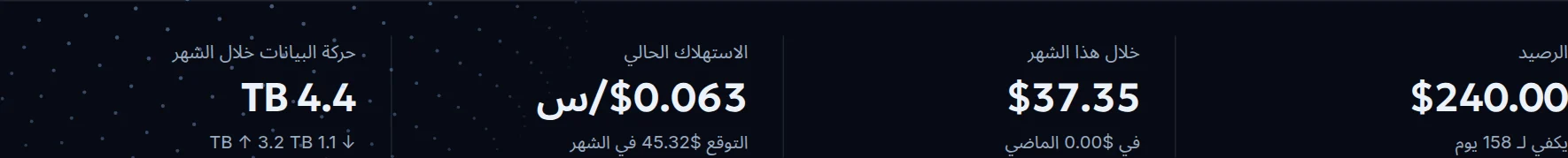 الرصيد والمصروفات وحركة البيانات خلال الشهر
