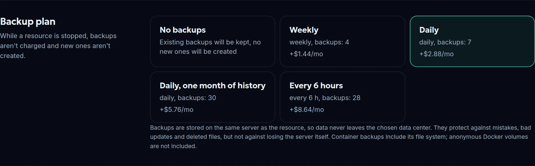 Backup plan selection