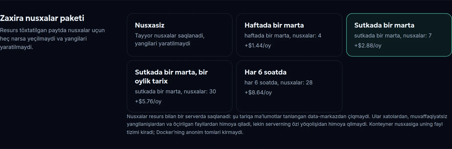 Zaxira nusxalar paketini tanlaş